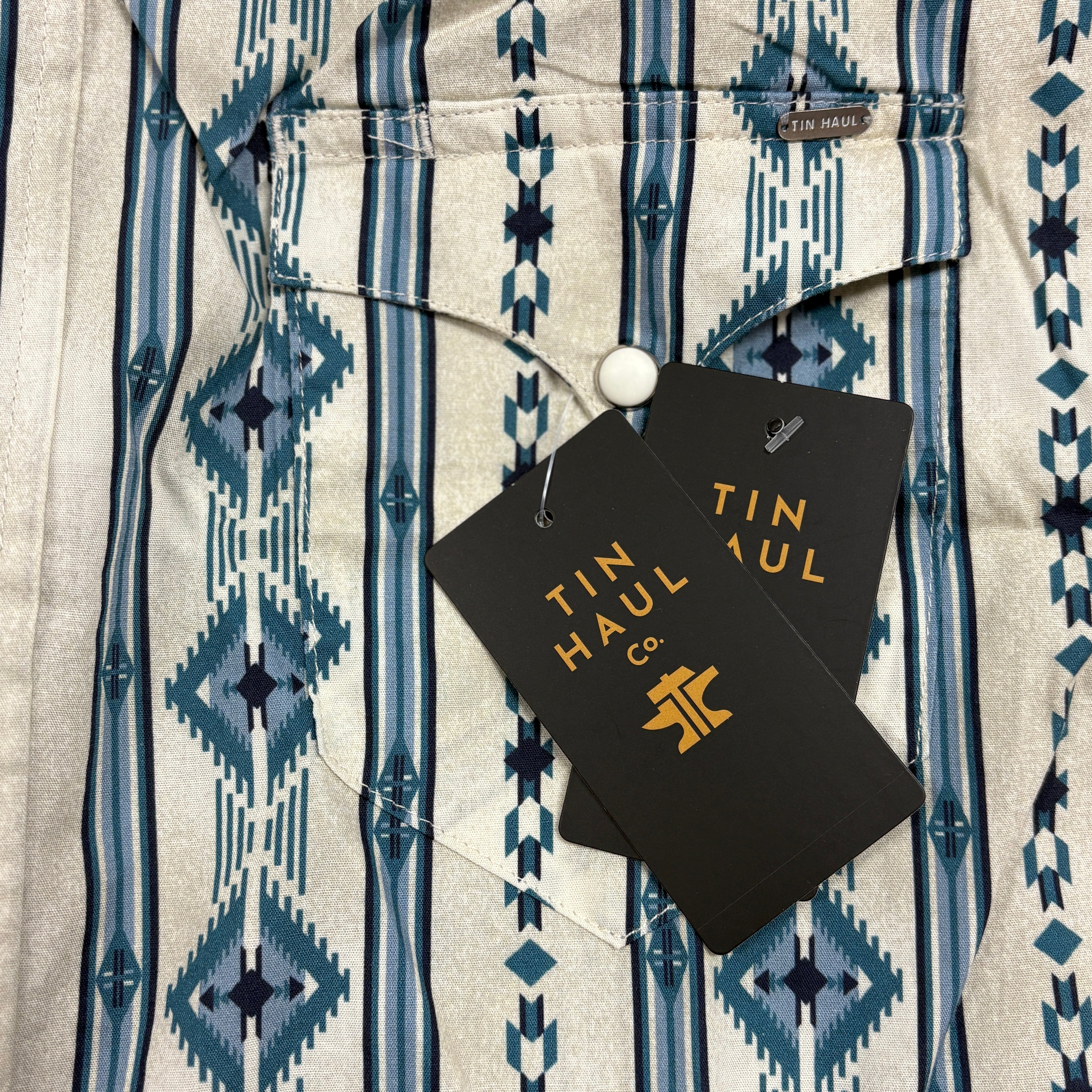 Tin Haul Western Retro Shirt | Blue Aztec