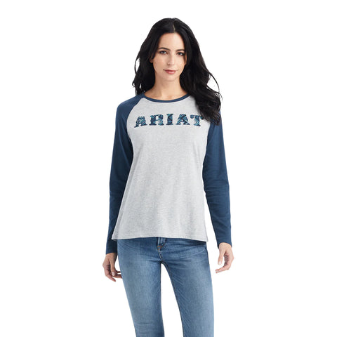 Ariat Womens R.E.A.L Heather Grey/Midnight Blue Baseball T-Shirt