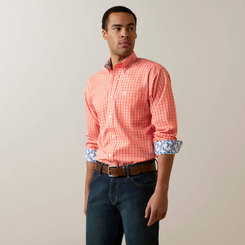 Ariat Mens Wrinkle Free Winston Fitted Shirt Flame Coral