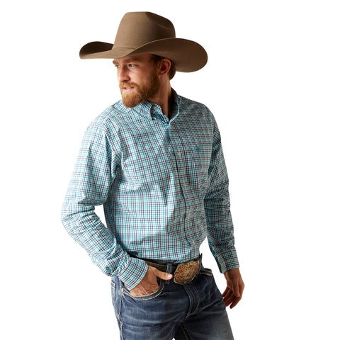 Ariat Mens Pro Bailey Classic Long Sleeve Shirt - White and Turquoise Check