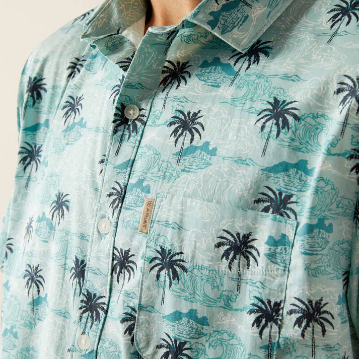 Ariat Men's Turquoise Palm Print Maverick Modern Fit Short Sleeve Shirt