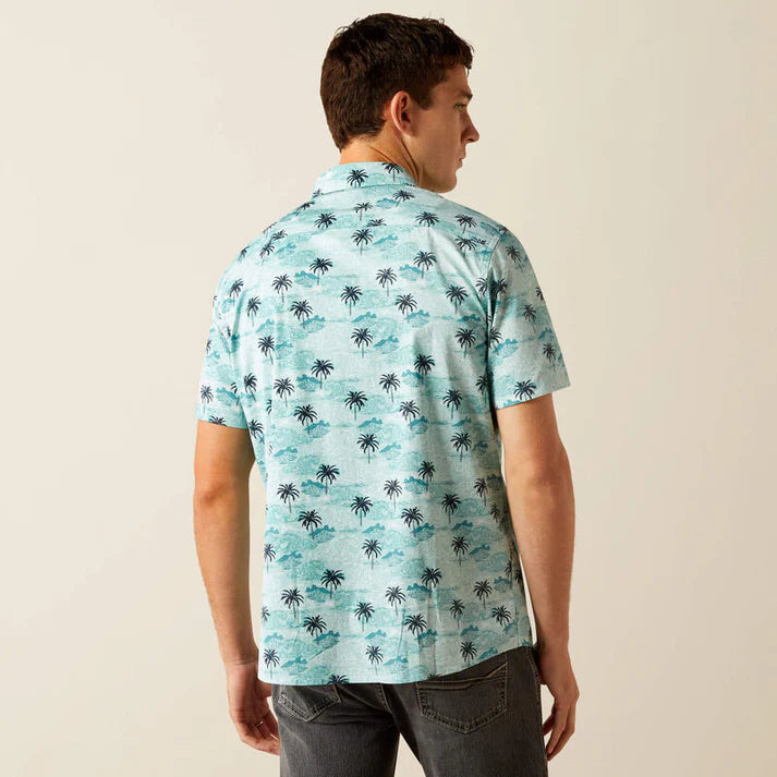 Ariat Men's Turquoise Palm Print Maverick Modern Fit Short Sleeve Shirt