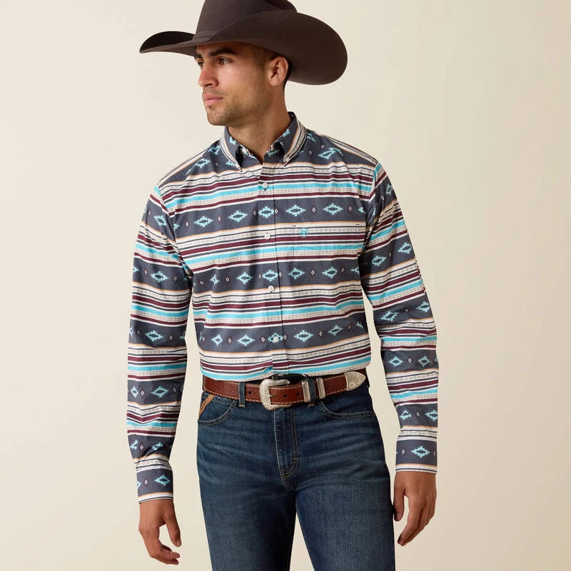 Men's Ariat Pluto Fitted Long Sleeve Shirt-Maui Blue Stripe