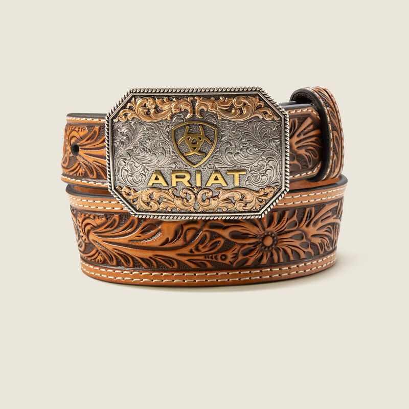 Ariat Boys Floral Tooled Belt Embossed Tan