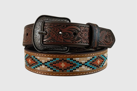 Roper Boys Aztec Belt - Hand Tooled Tabs Brown