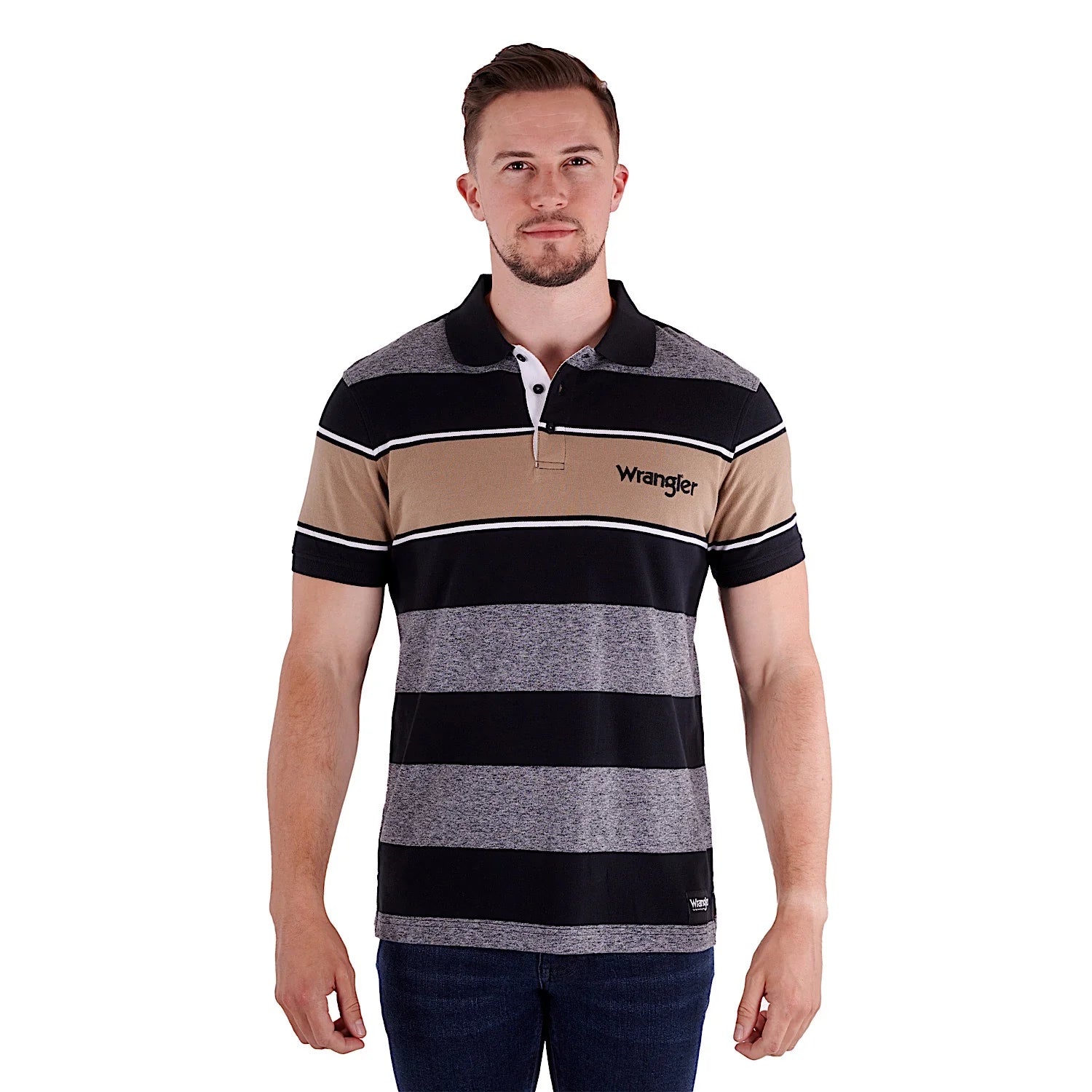 Wrangler Mens Andrew Polo Black/Tan