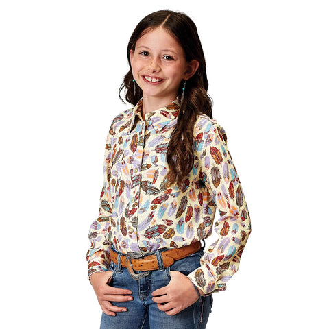 Roper Girl's - Five Star Collection Shirt - Multi Coloured Feathers