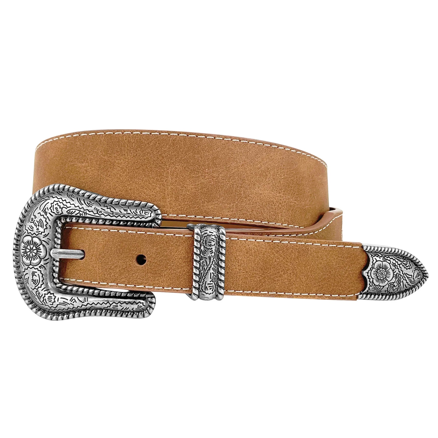 Women's Roper Tan Tapered Belt - Genuine Leather with Three Piece Buckle Set