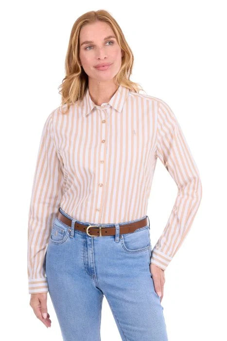 Thomas Cook Womens Long Sleeve Shirt - Ellie Tan & White Stripe