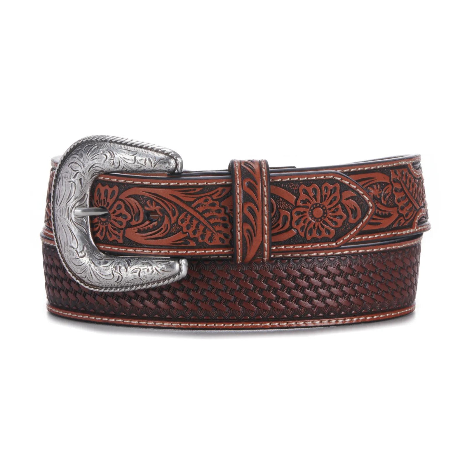 Ariat Mens Basketweave Stamped Belt 1-1/2" Tan