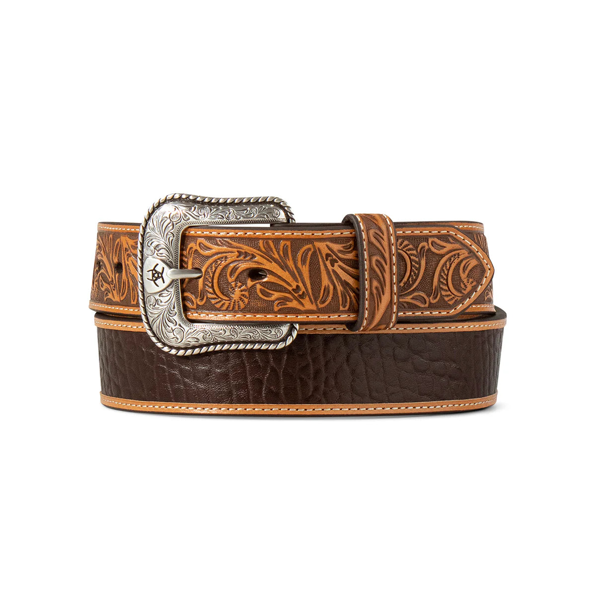 Men's Ariat Crocodile Inlay Embossed Tabs Belt