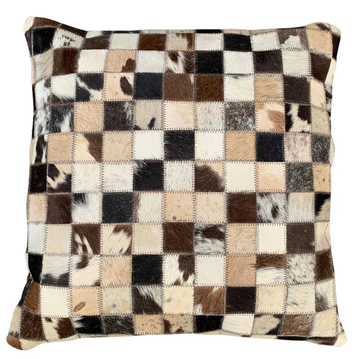Brown & White Hairon Leather Cushion Cover | Square