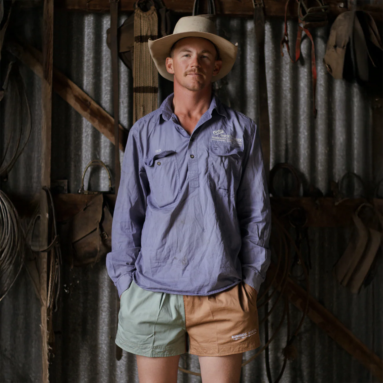 Rawhide Cotton Rugby Shorts | Steel & Brown