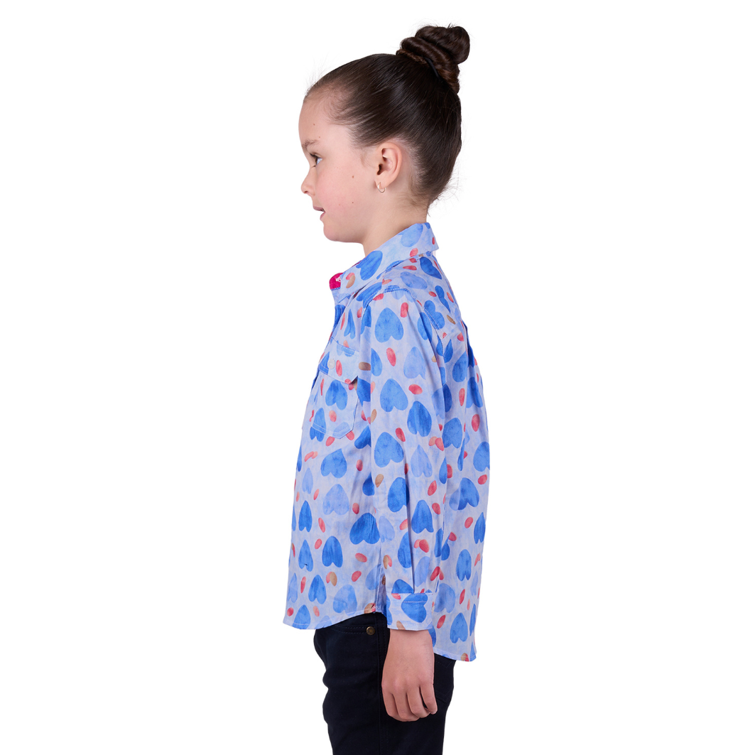 Hard Slog Girls Miv Half Placket Long Sleeve Shirt - Blue