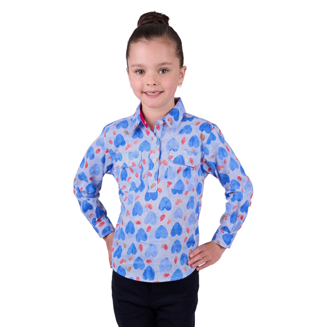 Hard Slog Girls Miv Half Placket Long Sleeve Shirt - Blue