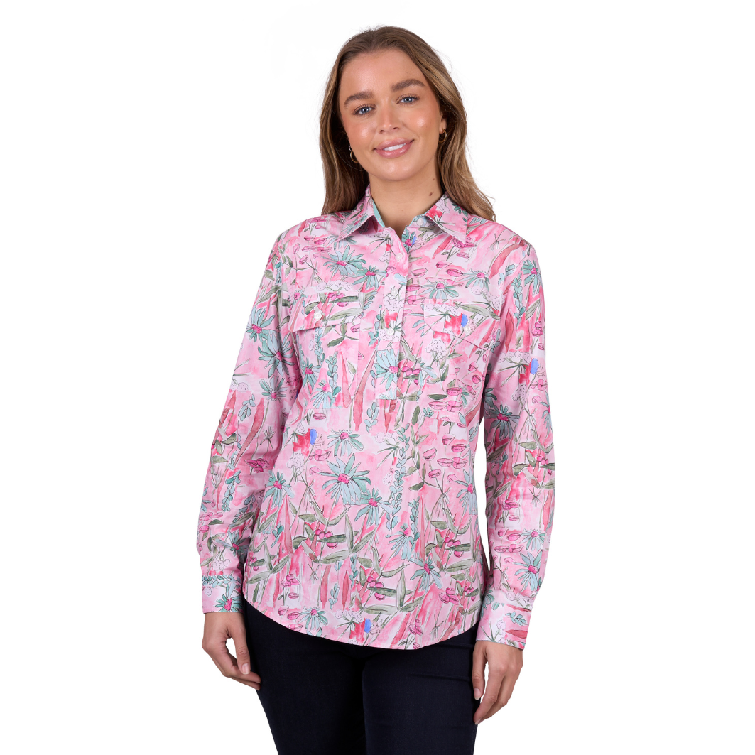 Hard Slog Womens Mill Half Placket Long Sleeve Shirt