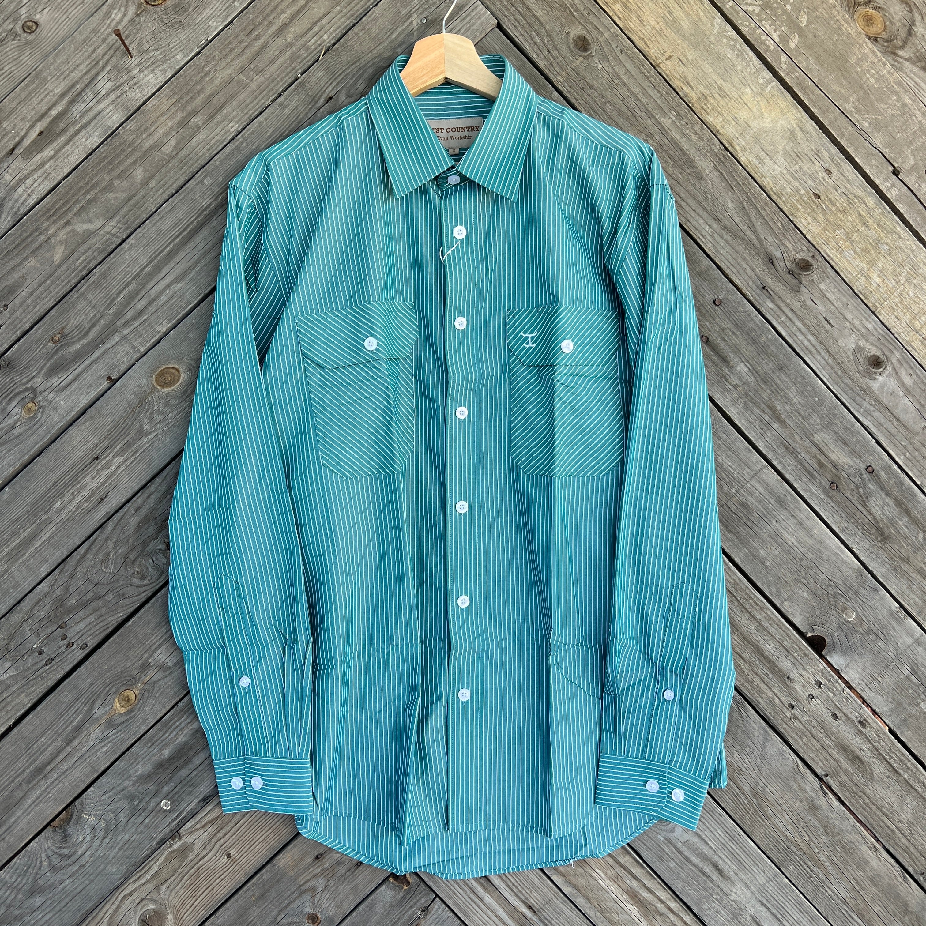 Just Country Evan Full Button Shirt | Green/White Stripe