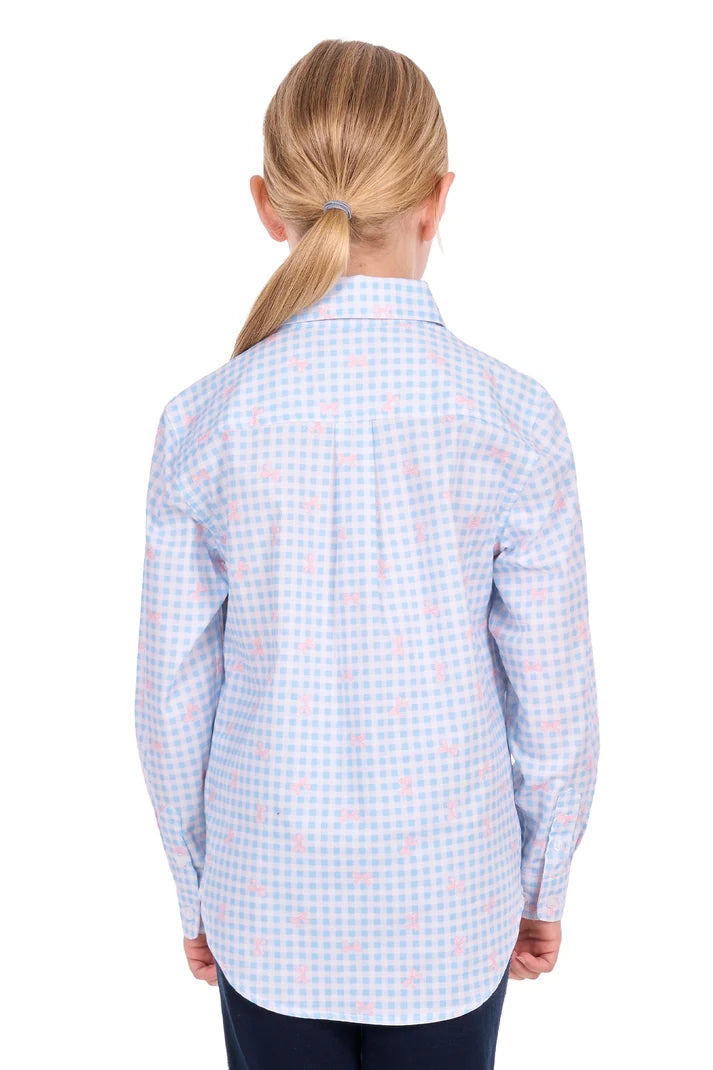 Hard Slog Kids Lillia 1/2 Plkt Long Sleeve Shirt Pale Blue/Pink