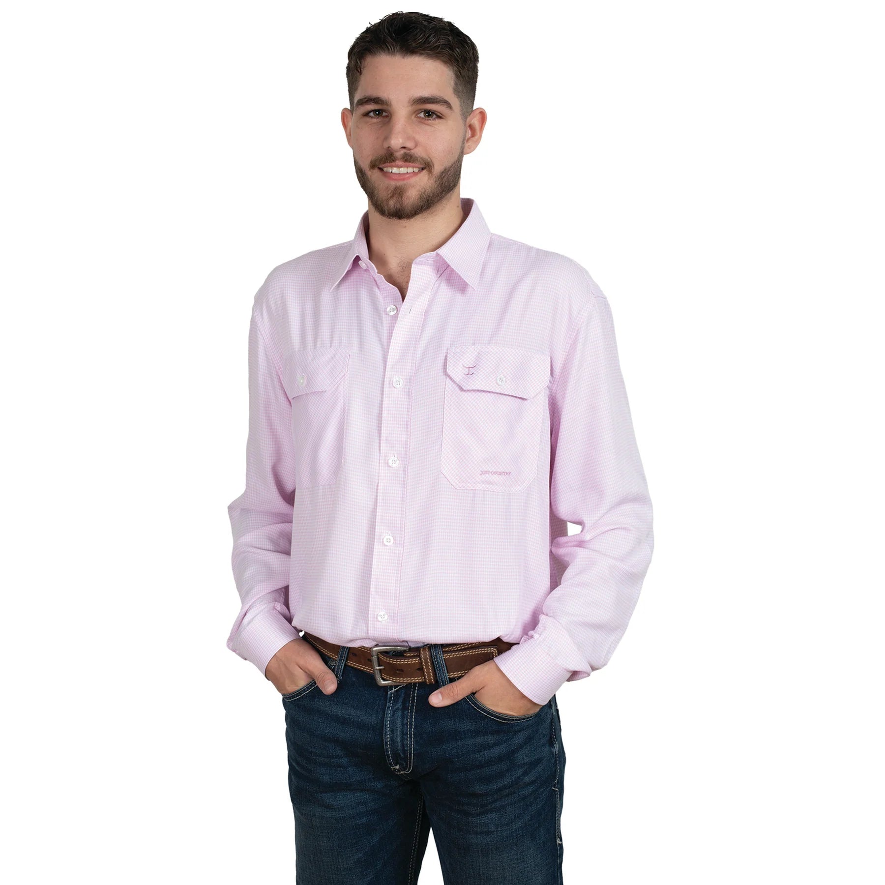 Just Country Evan Full Button Shirt | Pink Houndstooth