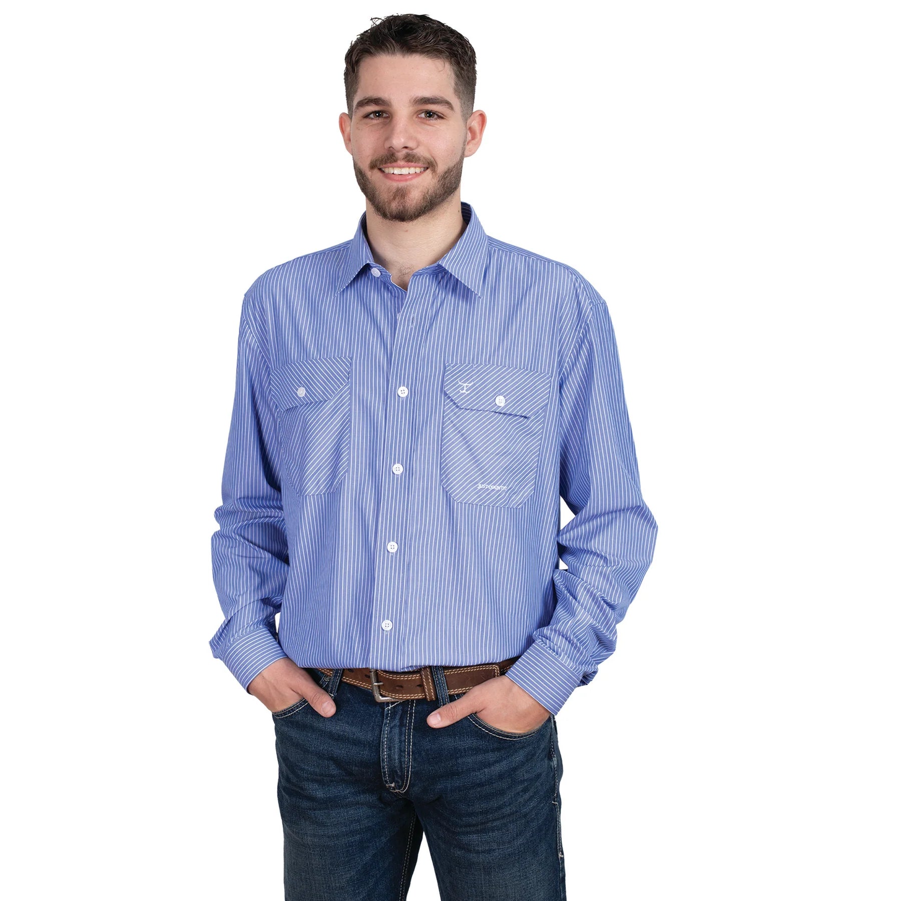 Just Country Evan Full Button Shirt | Blue/White Stripe