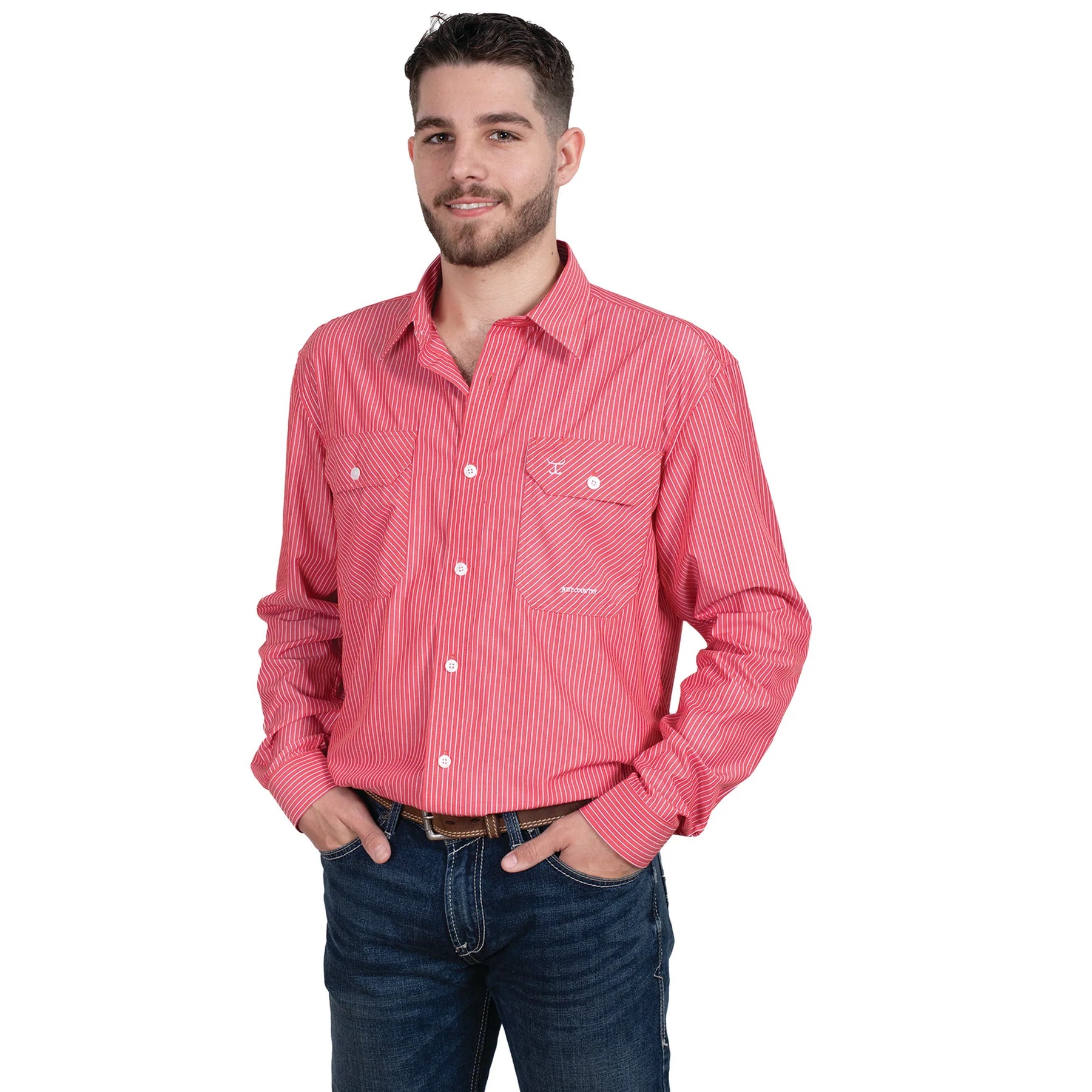 Just Country Evan Full Button Shirt | Red/White Stripe