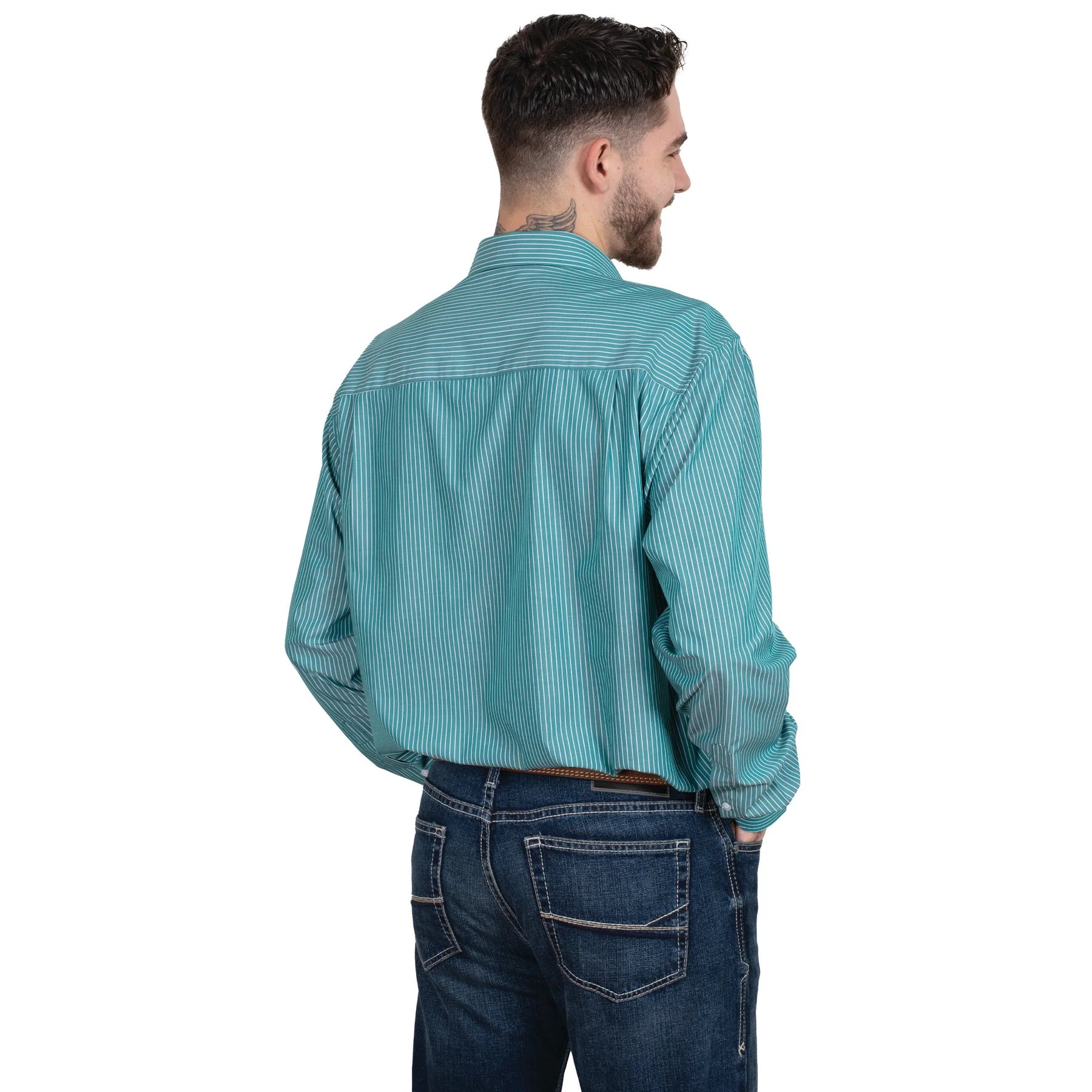 Just Country Evan Full Button Shirt | Green/White Stripe