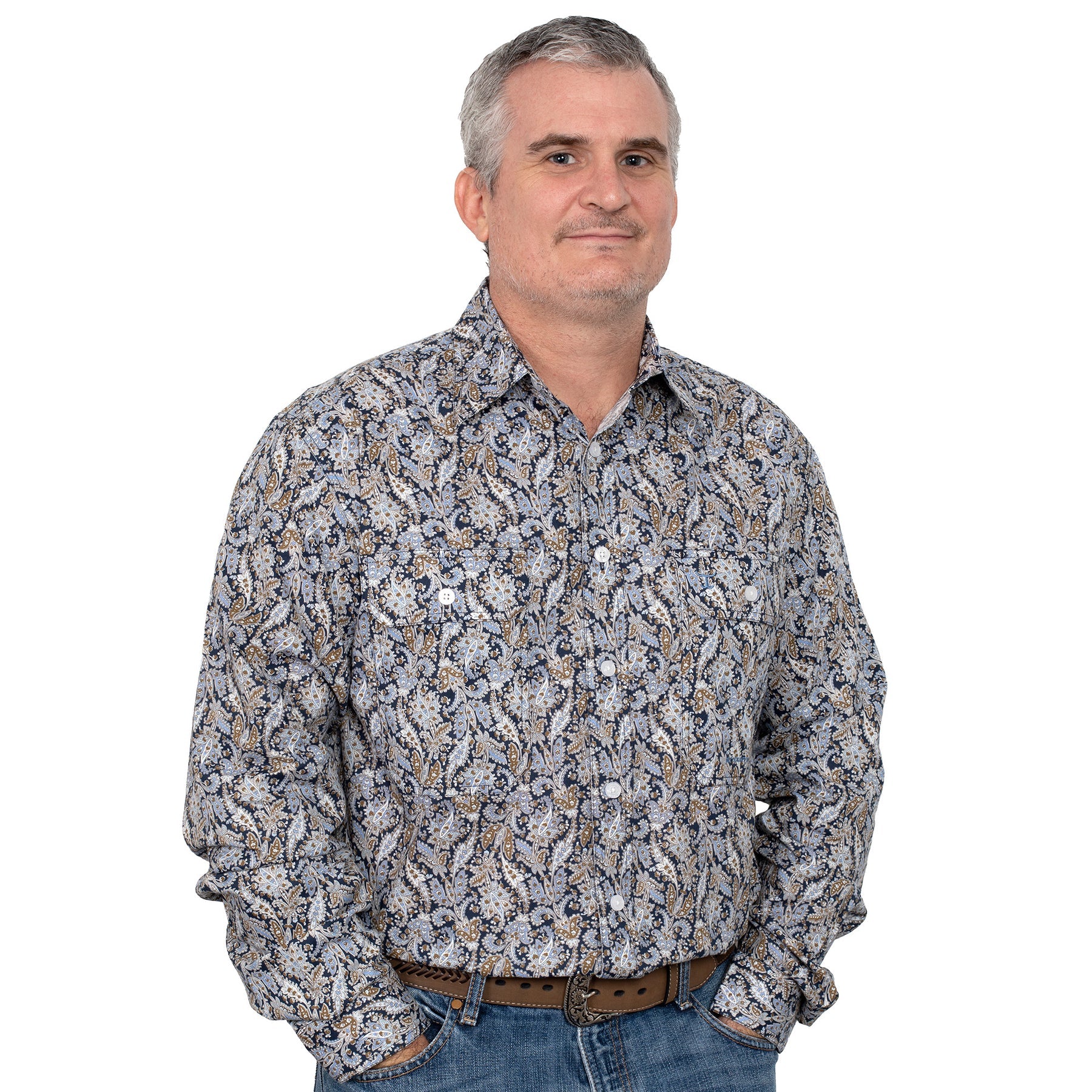 Just Country Men's Austin Full Button - Navy Paisley