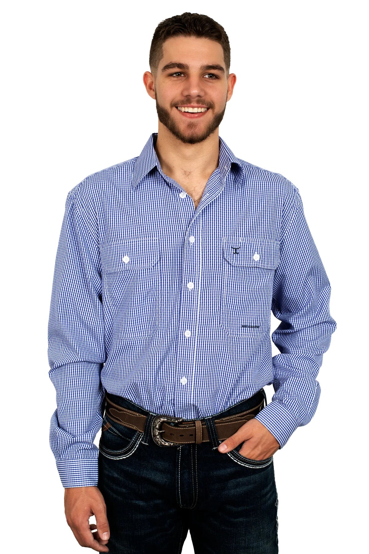 Just Country Mens Austin Shirt | Mini Check/Cobalt