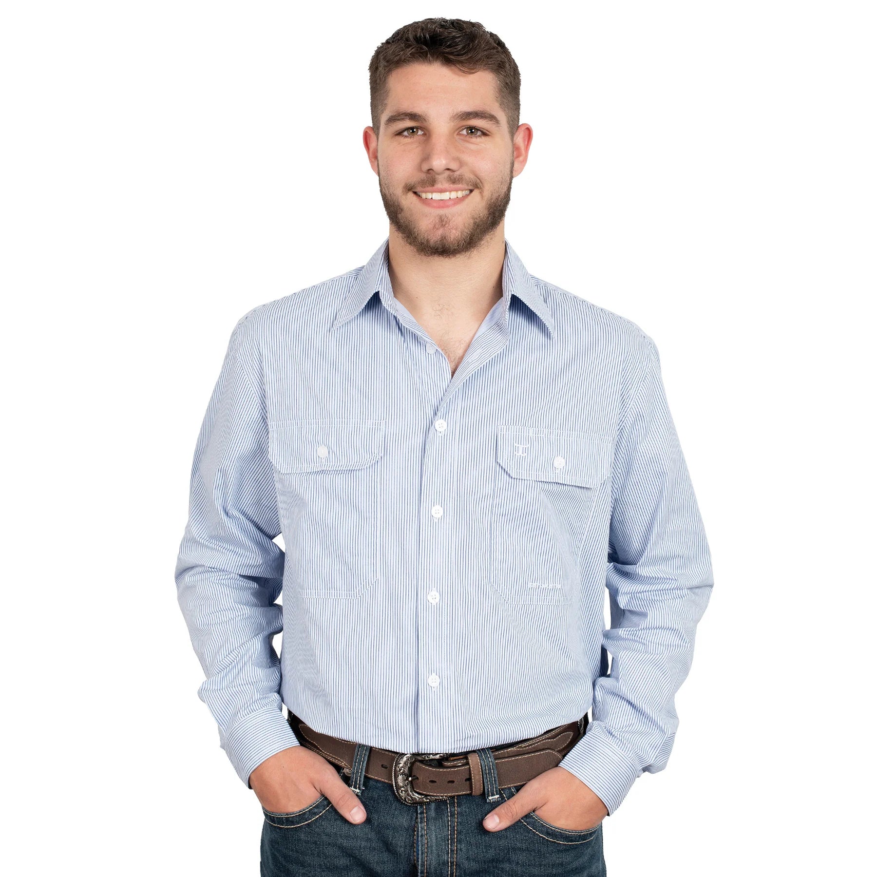 Mens Just Country Austin Shirt - Navy/White Pin Stripe