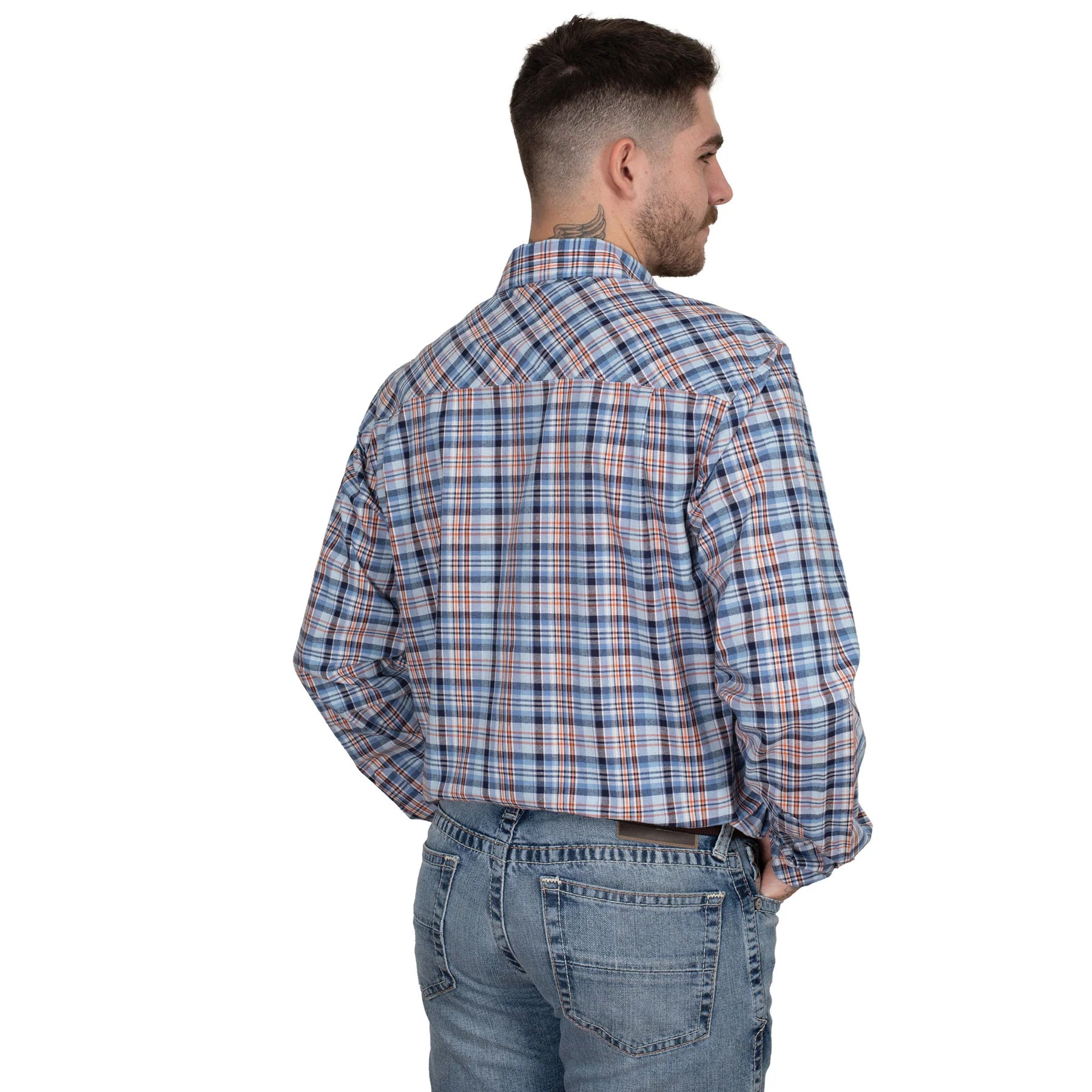 Just Country Mens Austin Shirt - Blue/Navy/Orange Plaid