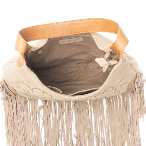 Sage Whisper Fringe Leather Bag | Beige