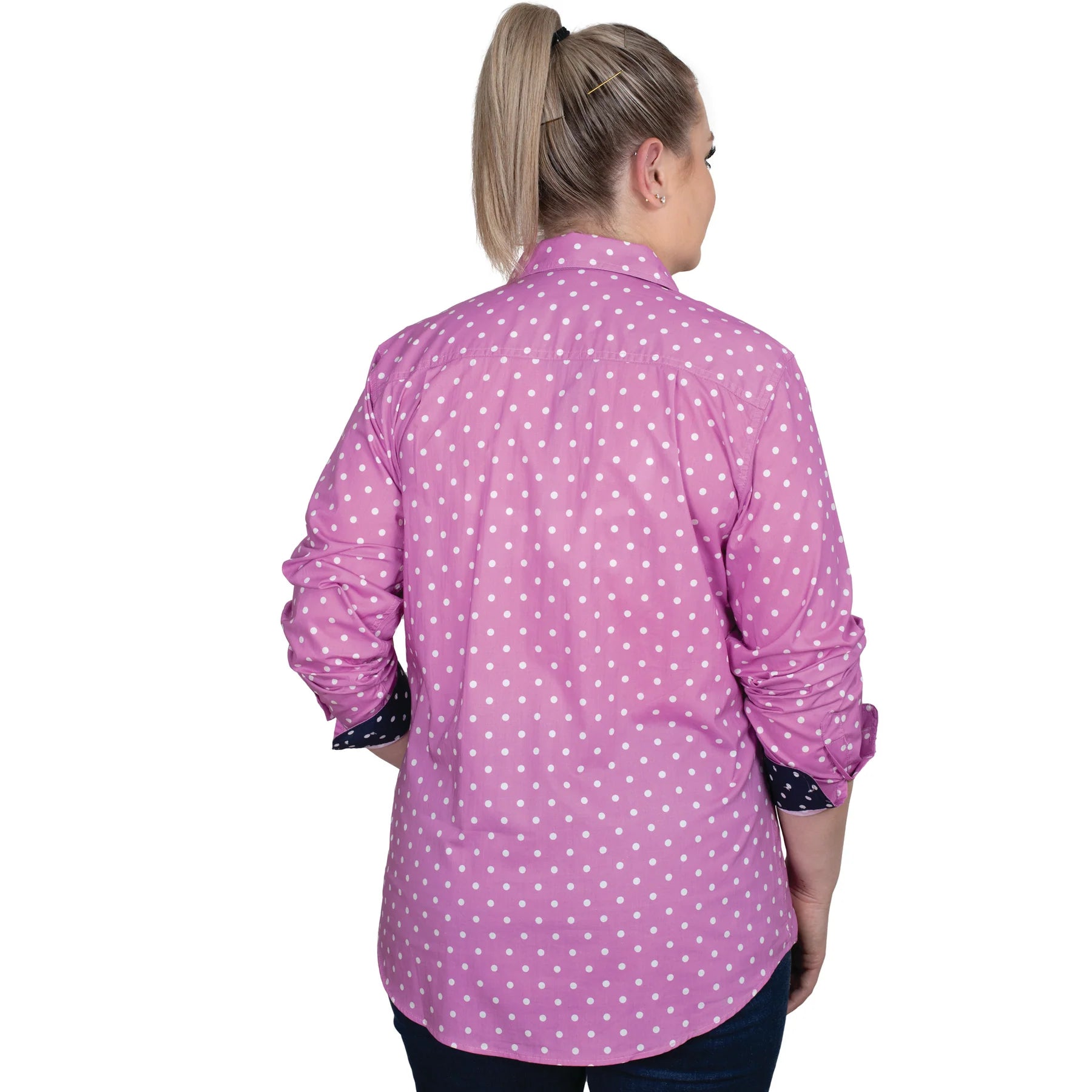 Just Country Womens Abbey Workshirt | Radiant Orchid Dots/Navy Dots