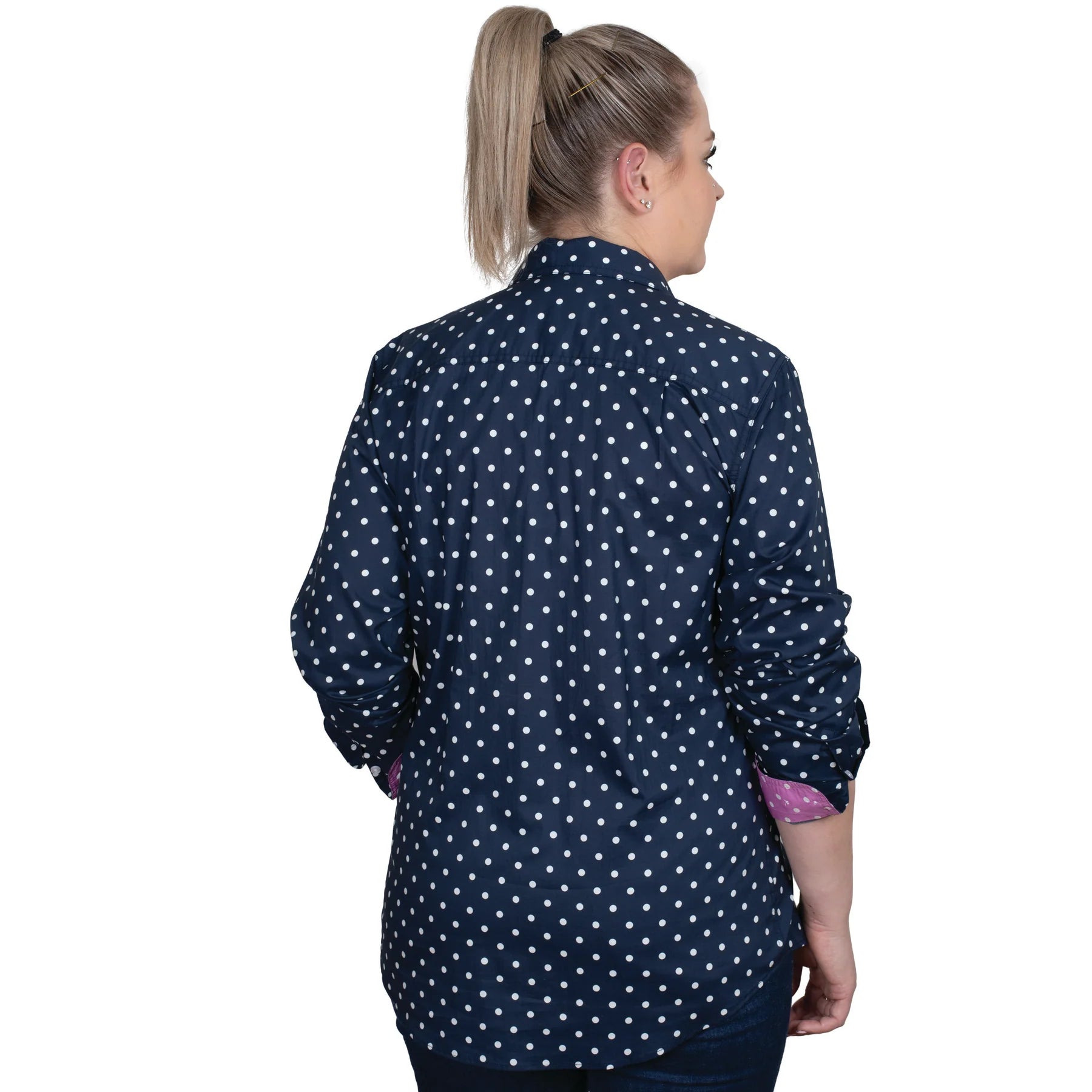 Just Country Womens Abbey Workshirt | Navy Dots/Radiant Orchid Dots
