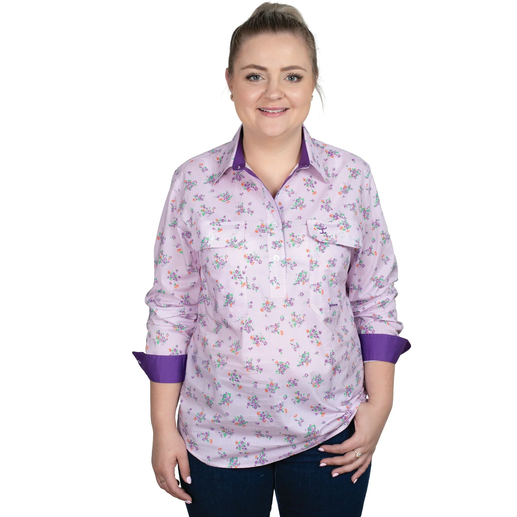 Just Country Womens Georgie Workshirt | Lavender Posey/Purple