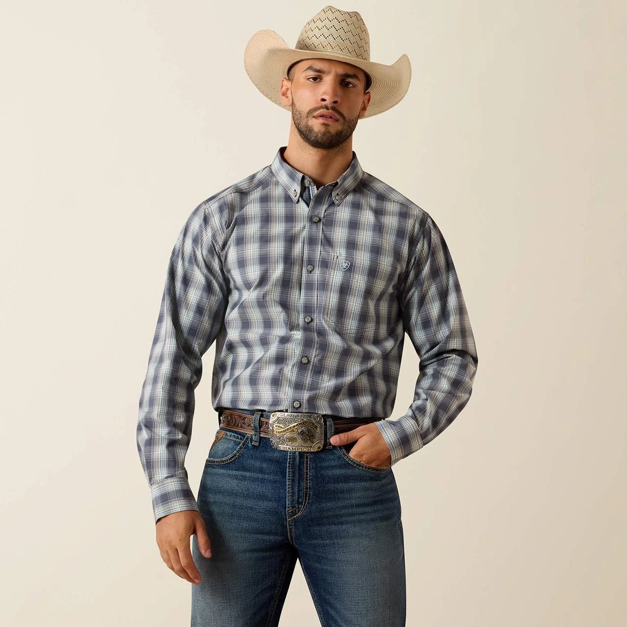 Ariat Men's Ombre Blue Plaid Pro Priest Fitted Shirt