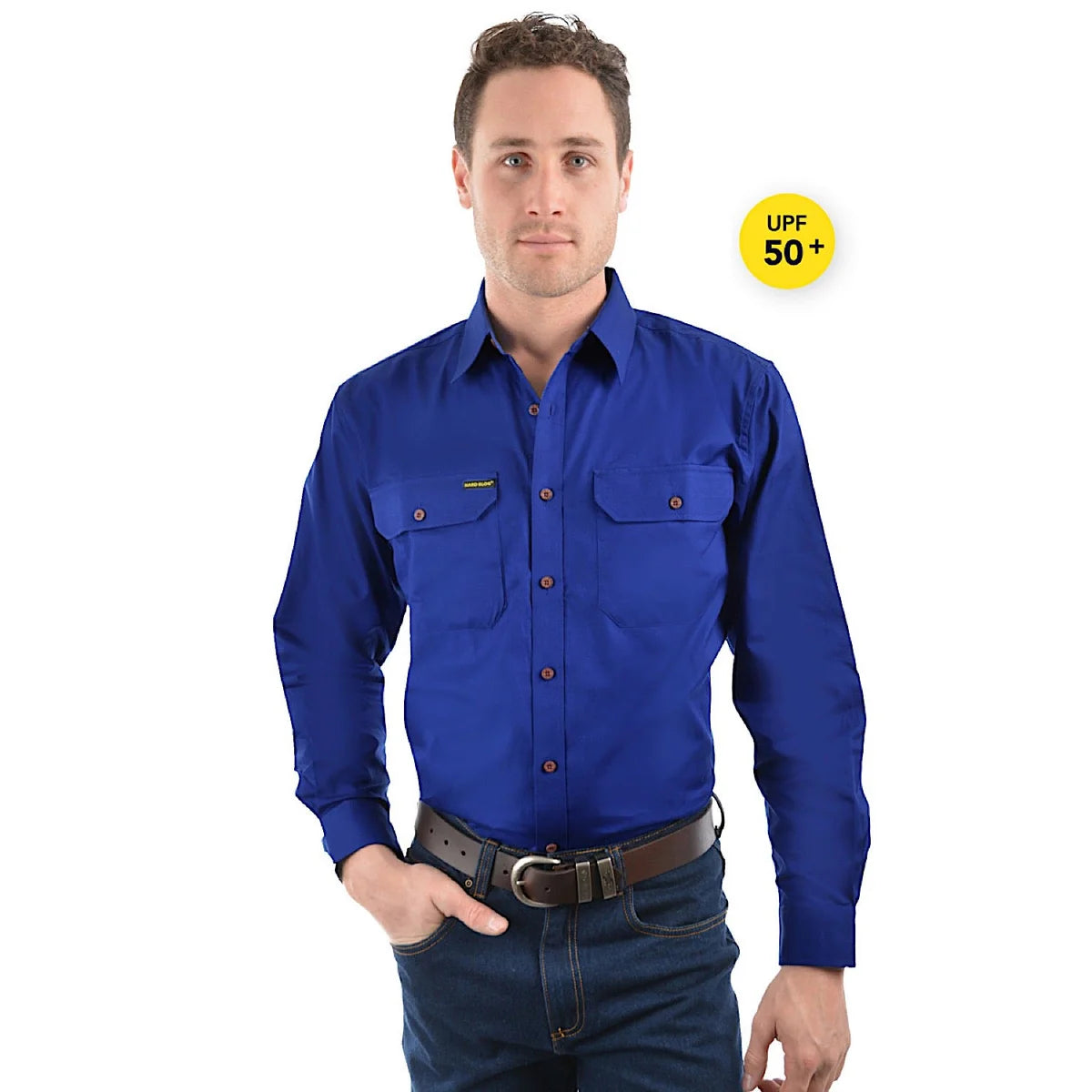 Hard Slog Men's Full Placket Light Cotton Long Sleeve Shirt - Royal Blue