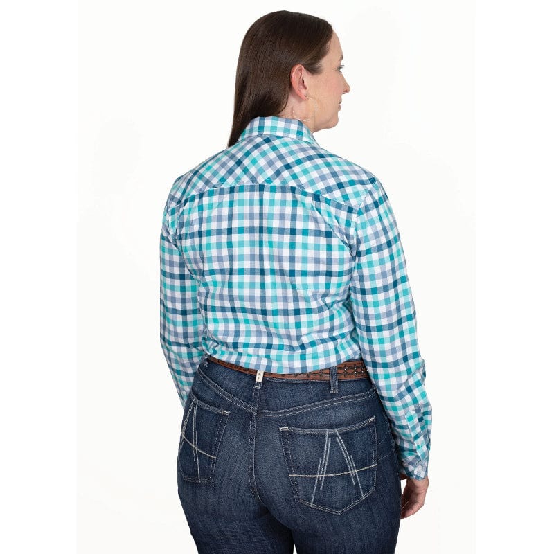 Just Country Abbey Full Button Ladies Shirt - Blue/Teal Check