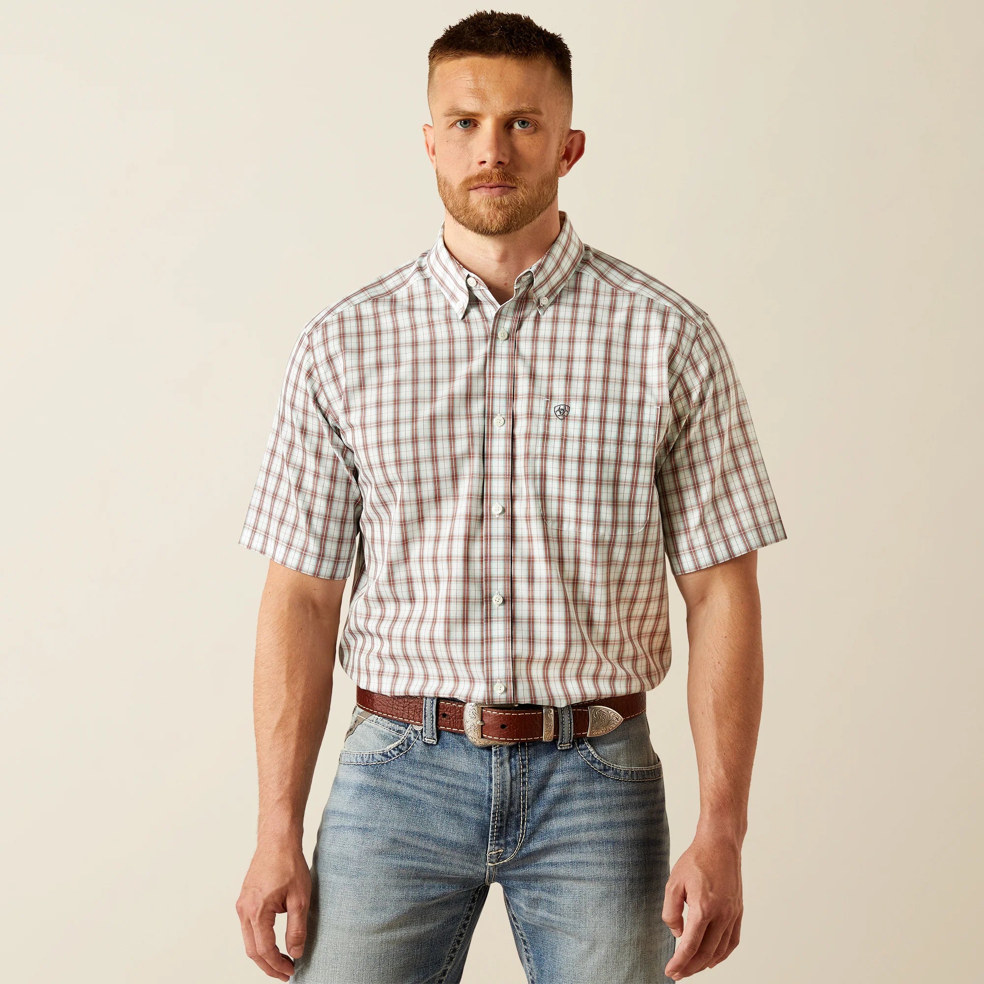 Mens Ariat Elton Wrinkle Free S/S Shirt - White