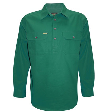 Hard Slog Mens Half Button Workshirt - Green