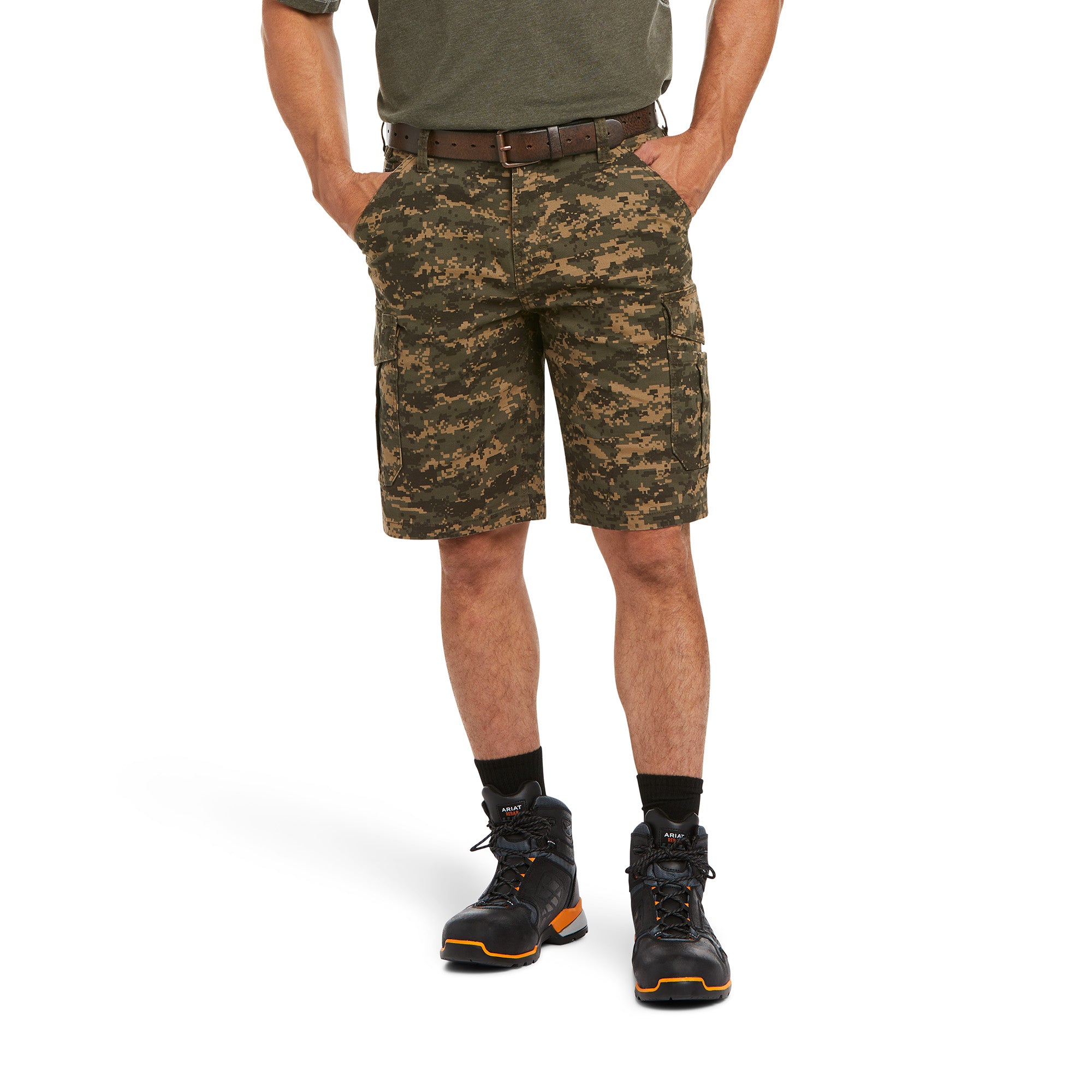 Ariat Mens Rebar Durastretch Made Tough Cargo Short Olive Camo