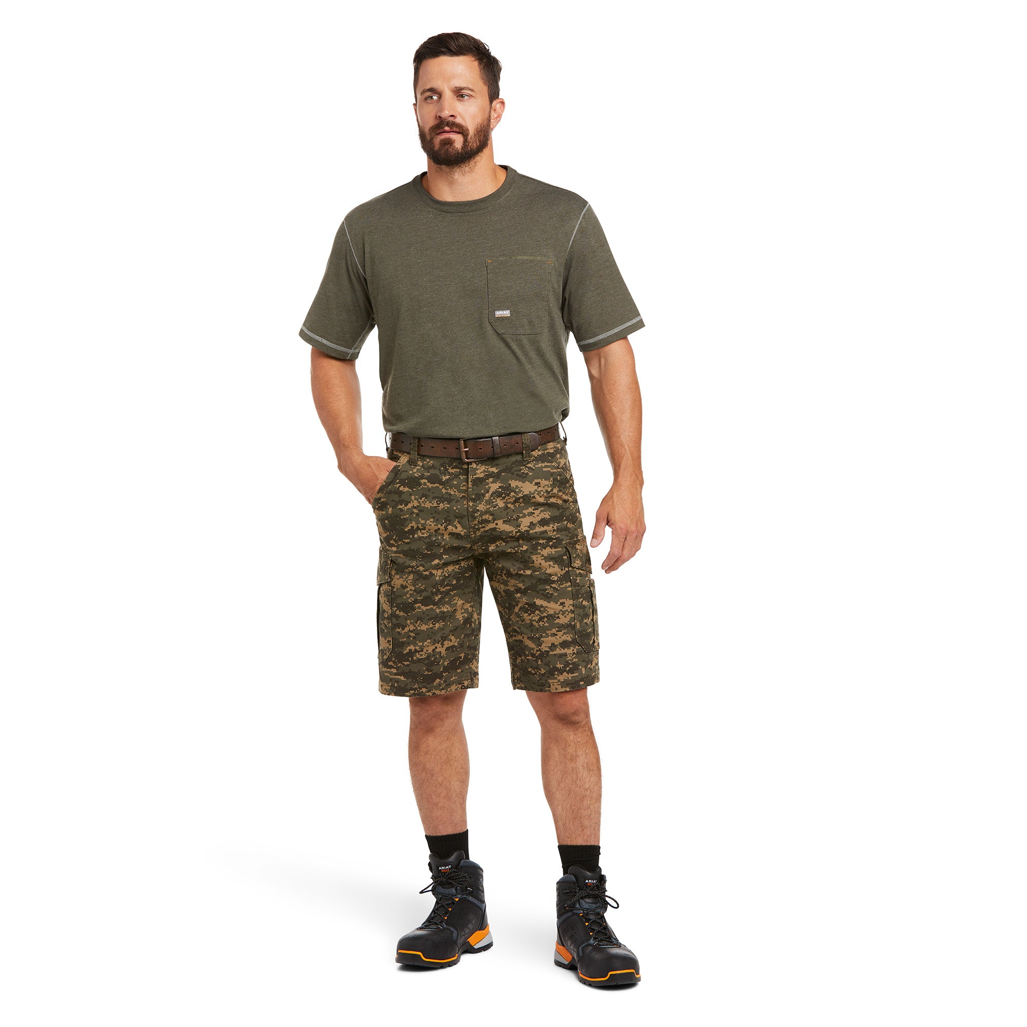 Ariat Mens Rebar Durastretch Made Tough Cargo Short Olive Camo