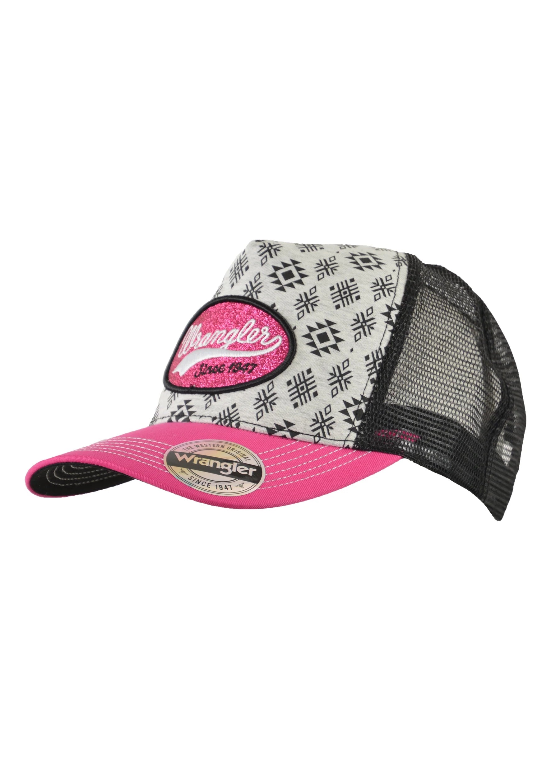 Wrangler Eleanor High Profile Ponytail Trucker Cap - Grey Marle/Pink