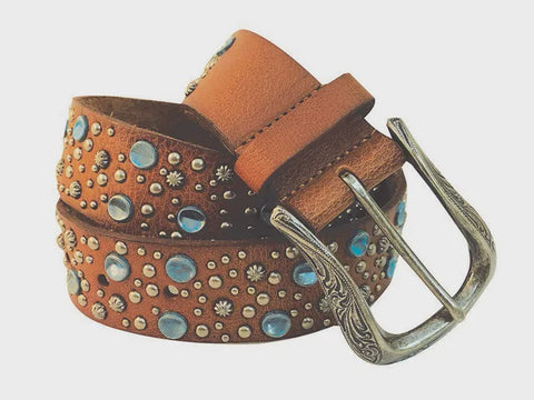 Roper Nail Heads Leather Belt Brown