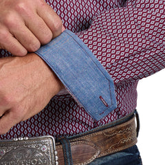 Men's Stetson Collection Print Shirt - Wine Geo Diamond Print