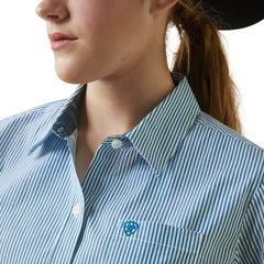 Womens Wrinkle Resistant R.E.A.L Kirby Shirt | Crystal Teal Stripe