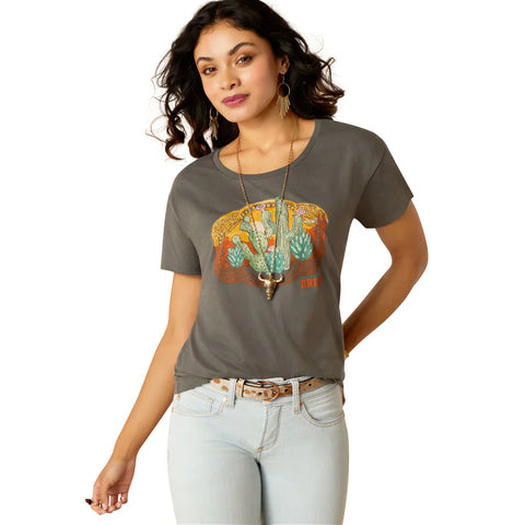 Ariat Womens Buckle Up Graphic SS T Shirt Graphite