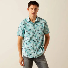 Ariat Men's Turquoise Palm Print Maverick Modern Fit Short Sleeve Shirt