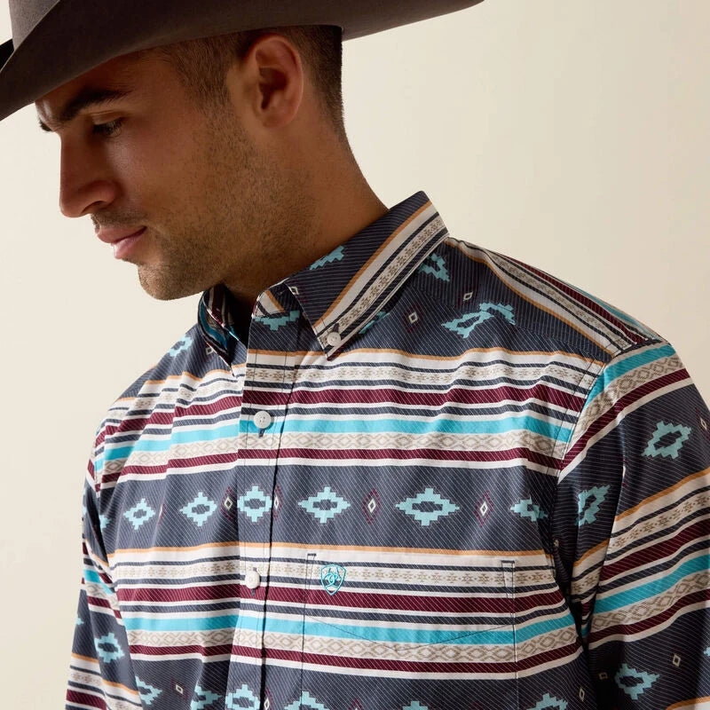 Men's Ariat Pluto Fitted Long Sleeve Shirt-Maui Blue Stripe