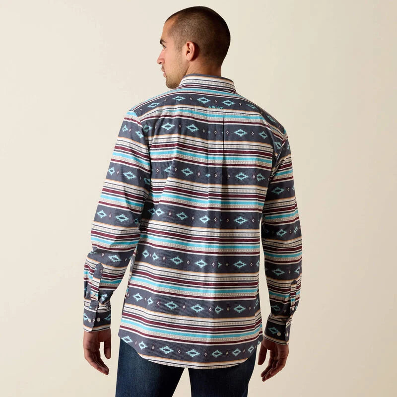 Men's Ariat Pluto Fitted Long Sleeve Shirt-Maui Blue Stripe