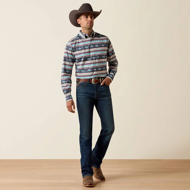 Men's Ariat Pluto Fitted Long Sleeve Shirt-Maui Blue Stripe